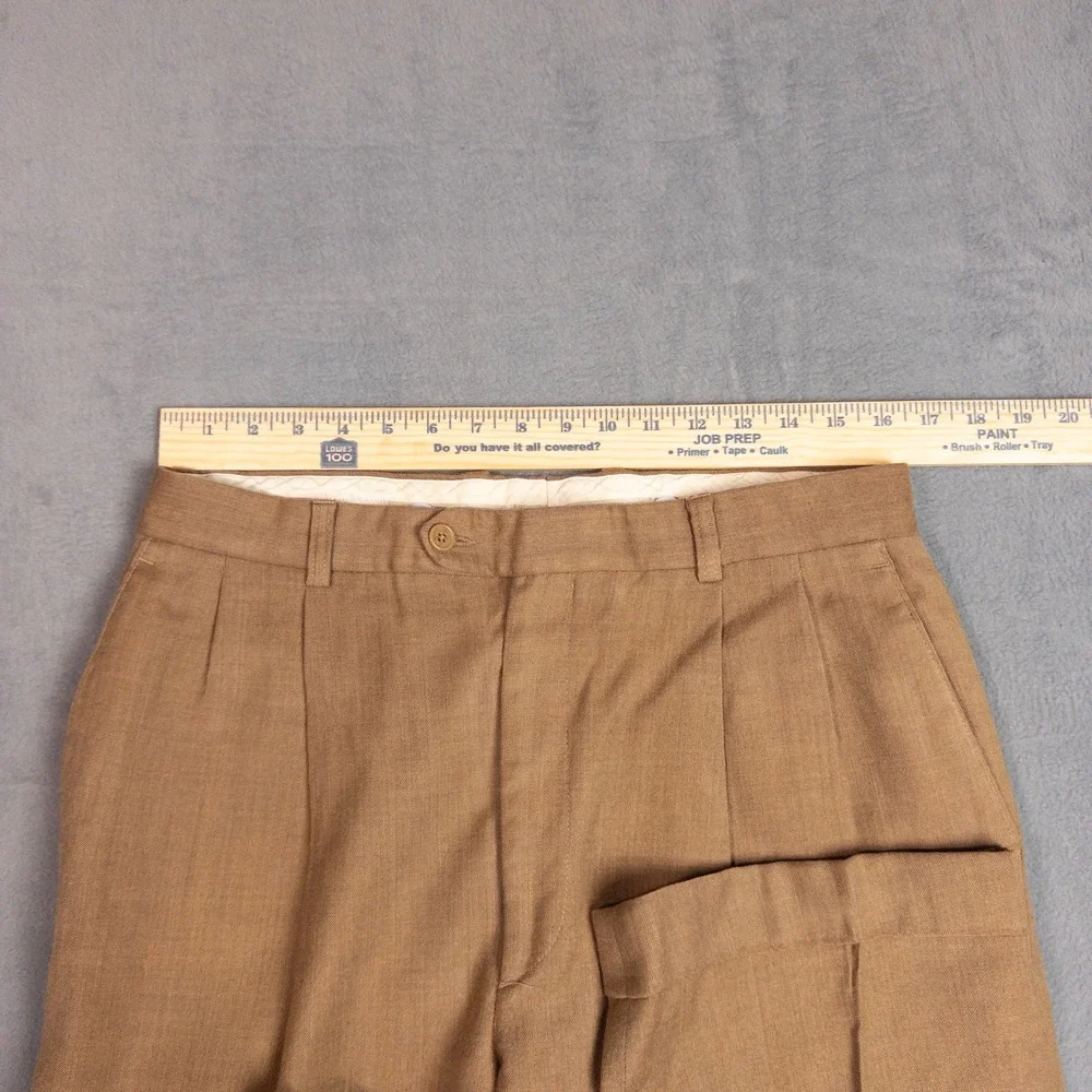 Bill Blass Platinum Pleated Trousers Mens 34x29 Brown Vintage Italy Wool Pants